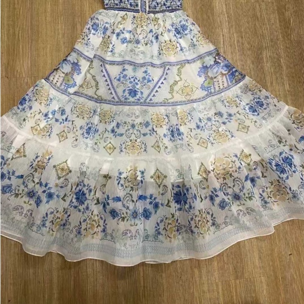 Zimmermann Floral Blue & Cream Ruffled Maxi Dress - Picture 2 of 2